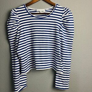 Rebecca Minkoff Striped Puff Sleeve Top Blue White Cotton Blend Coastal Size M